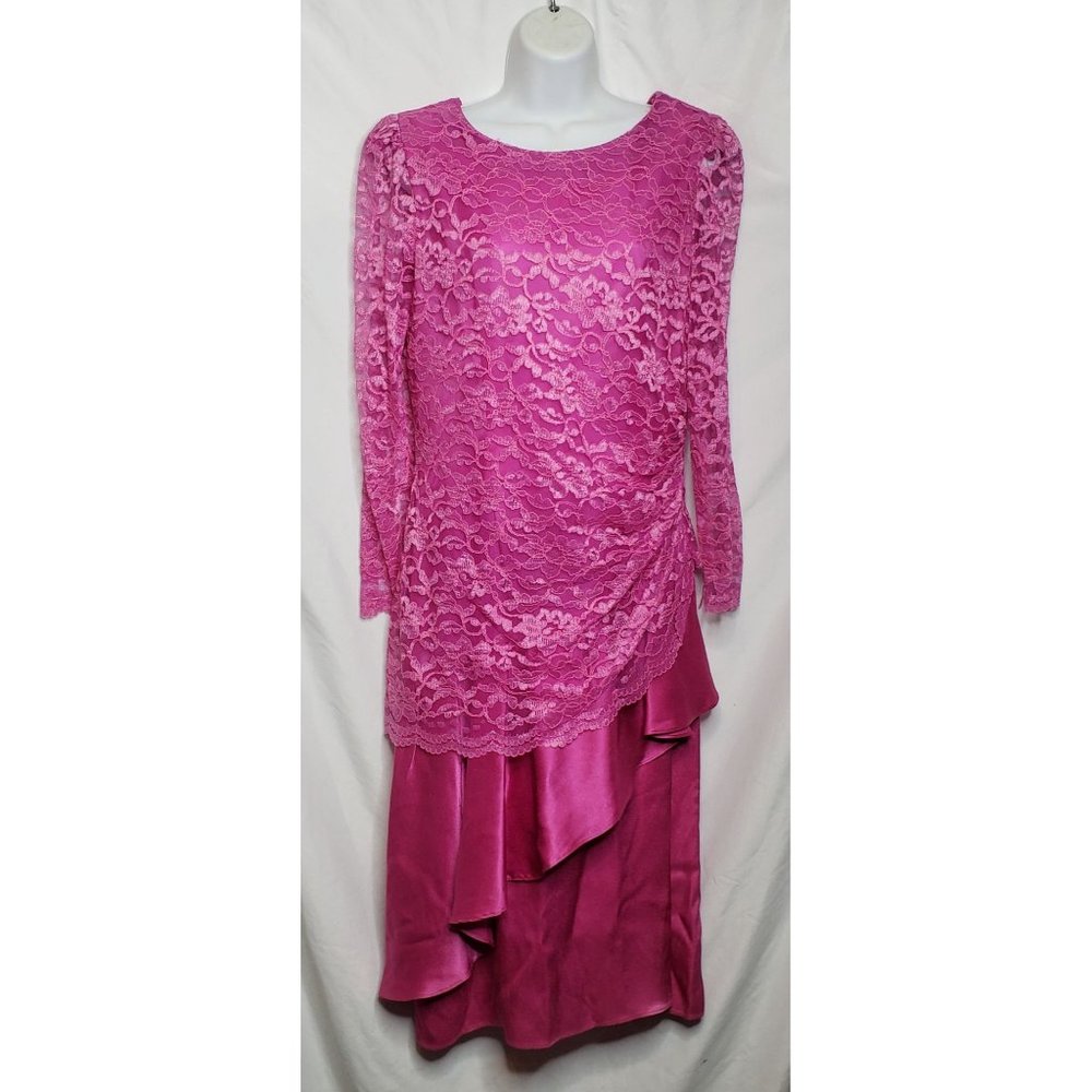 Vintage Formal Dress Mister Jay Fuschia Pink Lace Shoulder Pads Tag Size 12